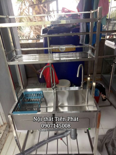 BỘ BỒN RỬA CHÉN INOX 304 KÈM CHÂN VÀ KỆ 2 TẦNG