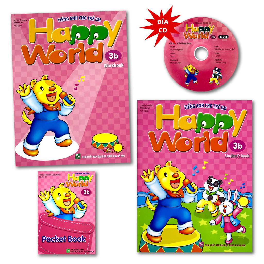 Sách - Happy World - Tiếng Anh Cho Trẻ Em - 3b (Bộ 2 quyển, 1 sổ tay, 1 đĩa DVD)