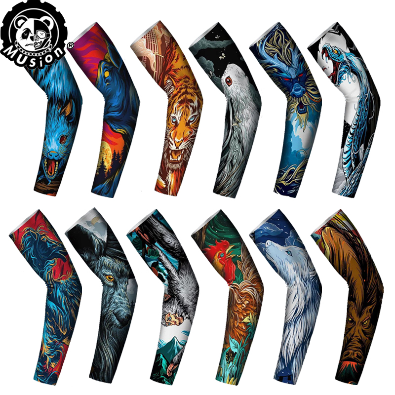 Cool Feel 12 Chinese Zodiac Printed A Pair（2PCS）UPF 50+ Tattoo Sleeves Anti-UV/Dust Hand Sock Arm Sleeves For Riding Motorcycle Bicycle  Fishing Men Unisex