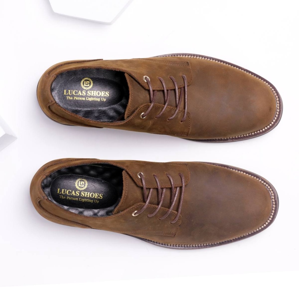 Giày da nam da bò sáp ngựa Derby Crazy Horse 01, phong cách bụi bặm, Lucas Shoes, bảo hành 1 năm