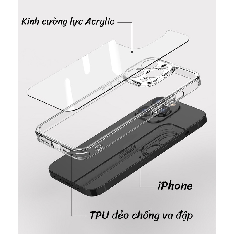 Ốp lưng kính trong suốt Cao Cấp không ố chống ố xước tuyệt đối Iphone 15 pro max 13 promax 12promax 11 promax 14 promax
