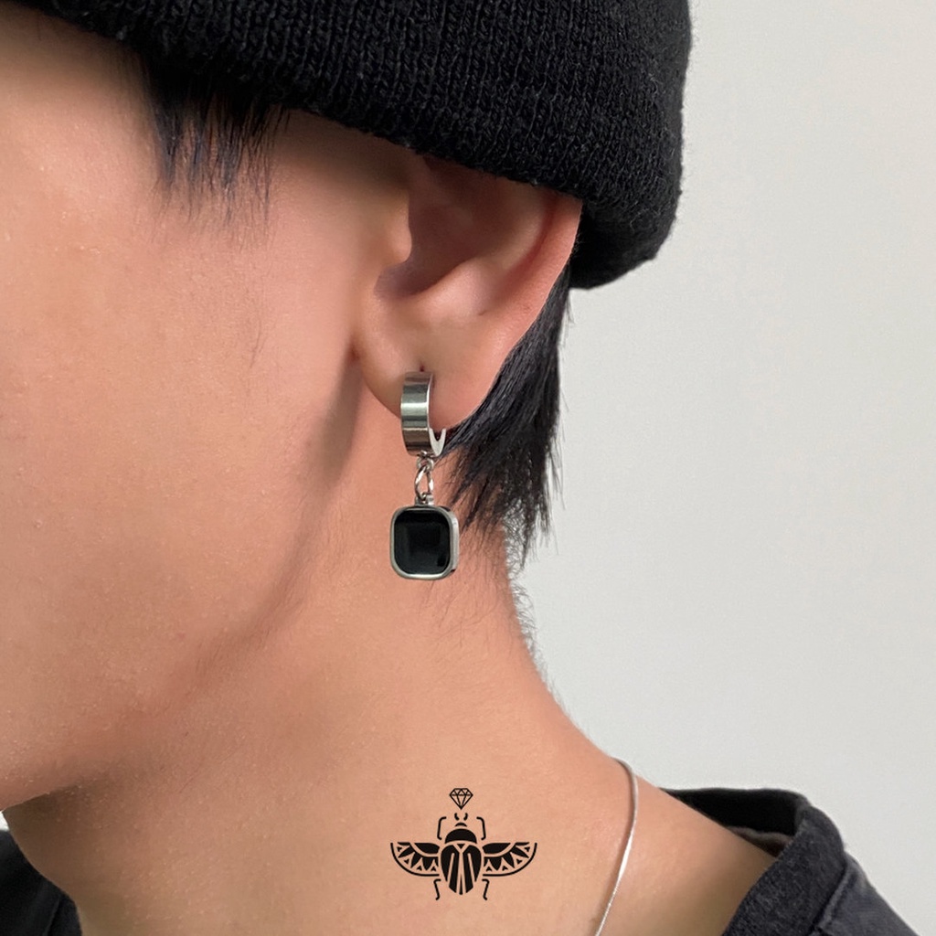 Khuyên Tai Thép Titan Không Gỉ Màu Đen Cá Tính Cho Cặp Đôi