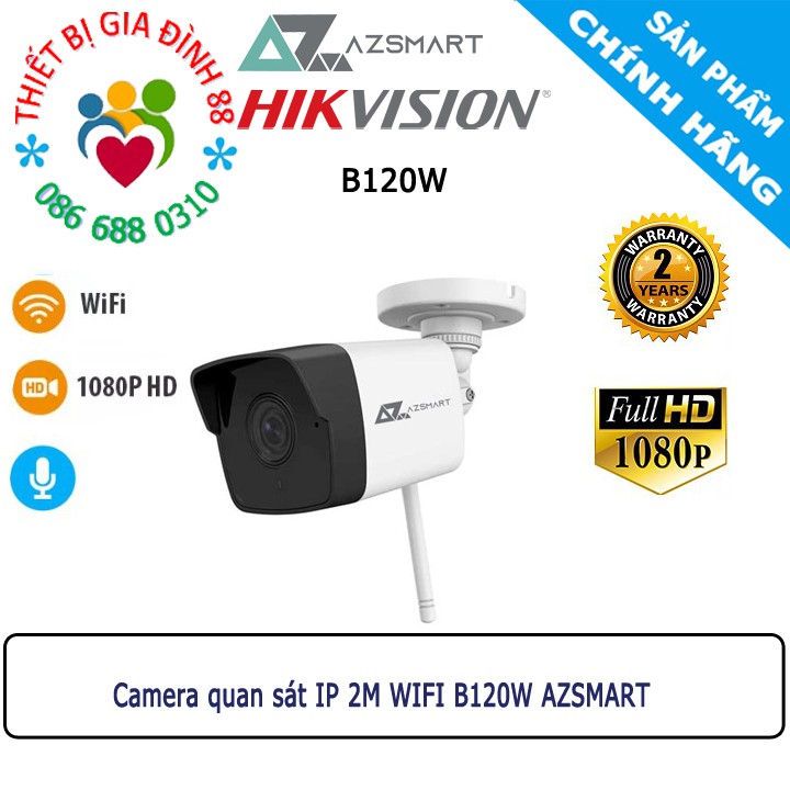 Camera quan sát IP 2M WIFI B120W AZSMART (2MP, hồng ngoại 30m, H265+) HIKVISION C3WN F22P cài đặt trên EZVIZ HIKCONNECT