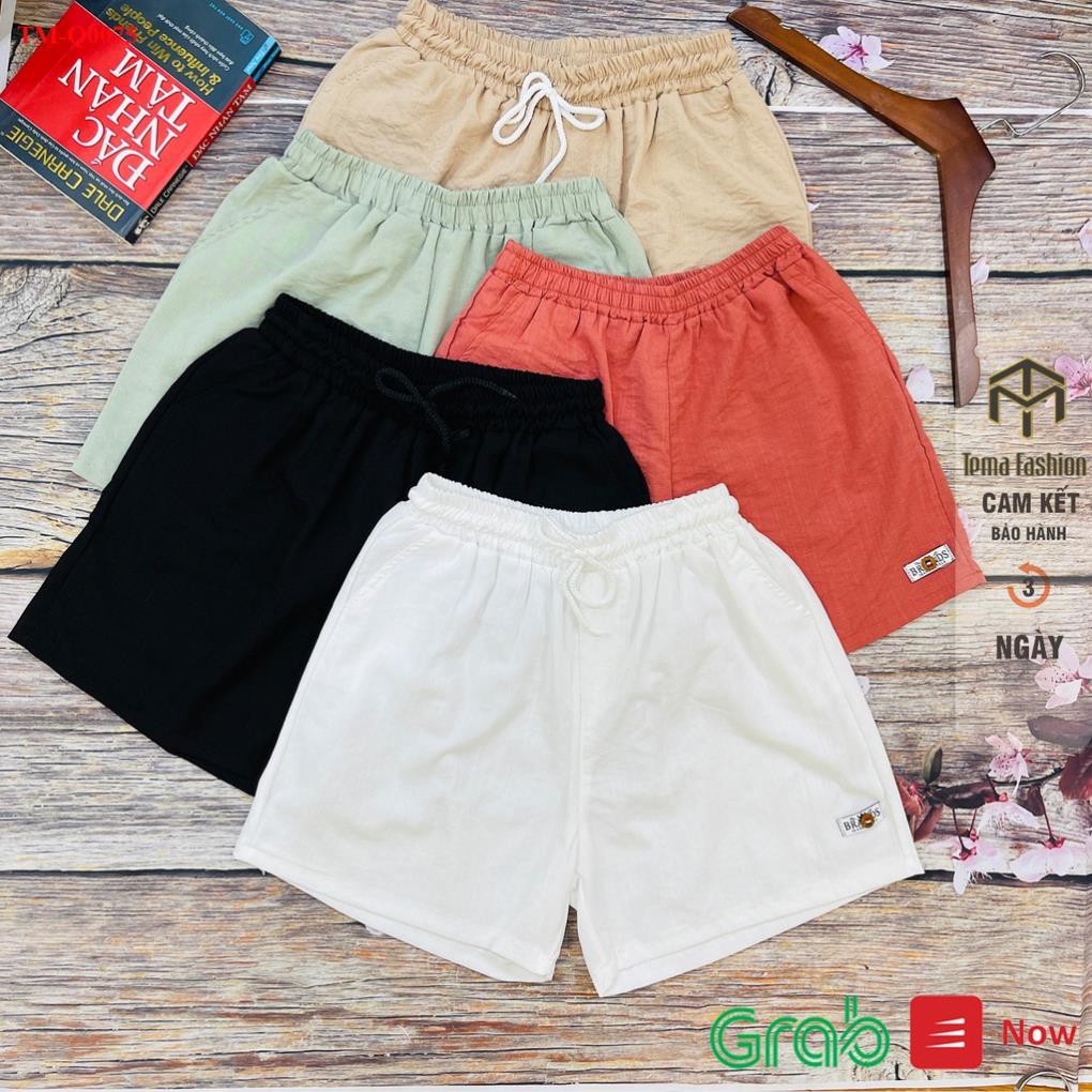 Quần đùi nữ MIA 1992 cao cấp - Quần short nữ cạp chun thêu chữ siêu xinh chất vải đũi siêu mát mịn