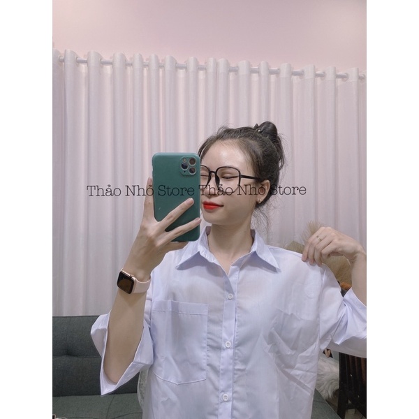 sơmi trắng tay ngắn form rộng ( hình thật shop Thảo Nhỏ Store chụp )