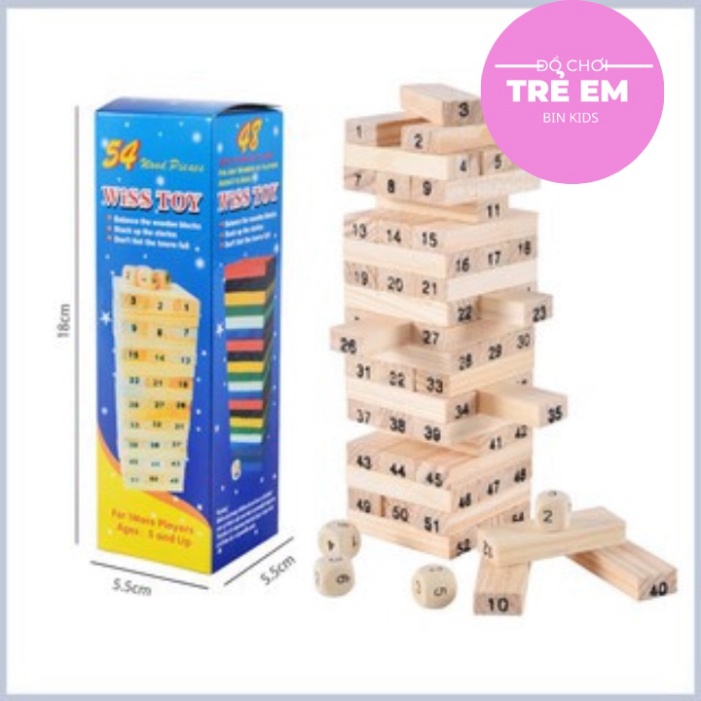 Bộ Đồ Chơi Rút Gỗ 54 Thanh &lt;Kèm 4 Xúc Xắc&gt; - Tăng Khả Năng Sáng Tạo Và Tư Duy Logic cho bé