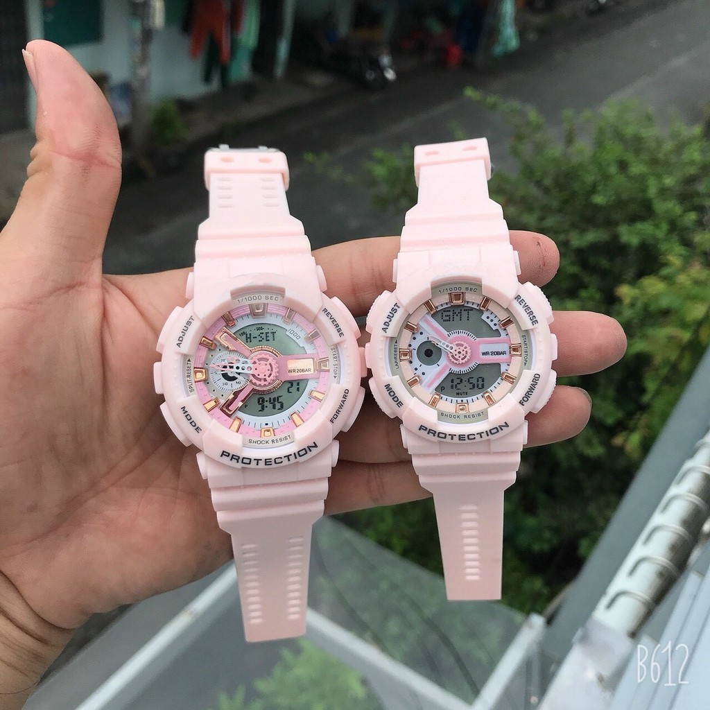 Đồng hồ thể thao nam nữ kim điện tử - GA110 hồng 2 kim