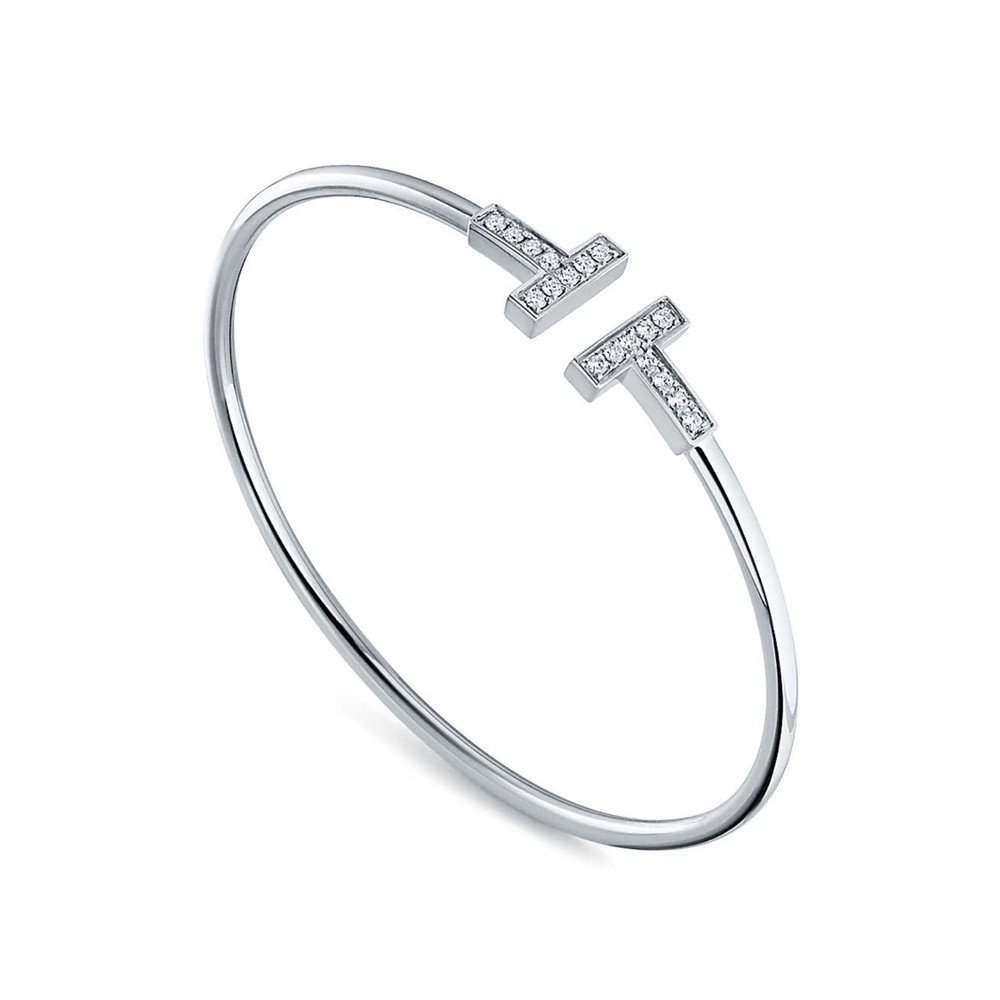 Vòng đeo tay dạng mở đính đá zircon hình chữ T đơn giản thanh lịch có thể điều chỉnh dành cho nữ