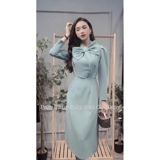 VNU0001 - VÁY MIDI DÀI TAY CỔ NƠ TO - ĐEN NÂU XANH 🎁 ༷