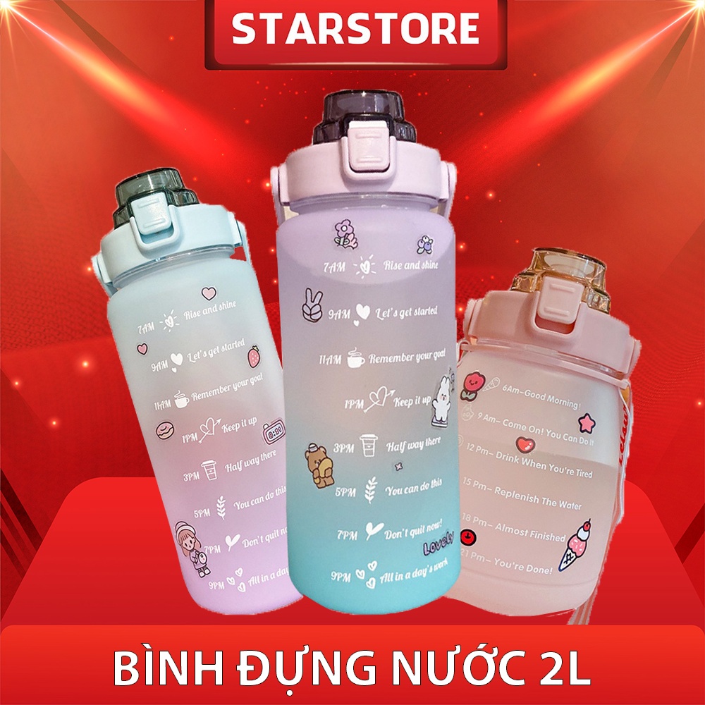 Bình Đựng Nước Sports Cup Dễ Thương Dung Tích 2L Có Vạch Báo Giờ Uống Nước