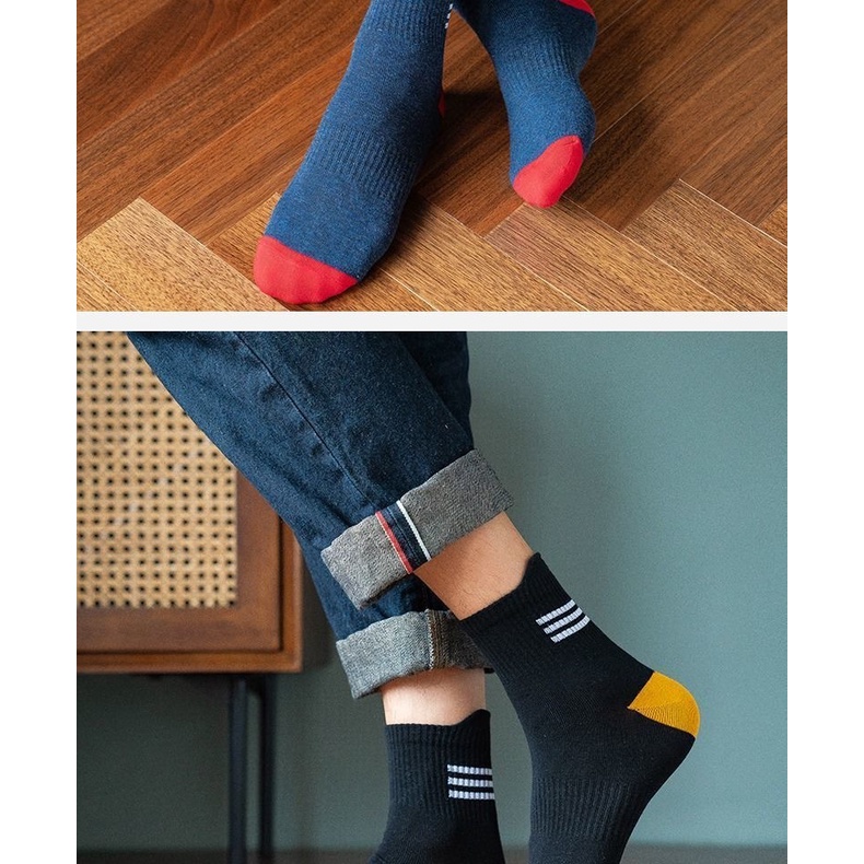 Tất Vớ Nam Nữ Cổ Cao Cotton Gân Tăm Style Hàn Quốc Thấm Hút Kháng Khuẩn Freesize TNAM06