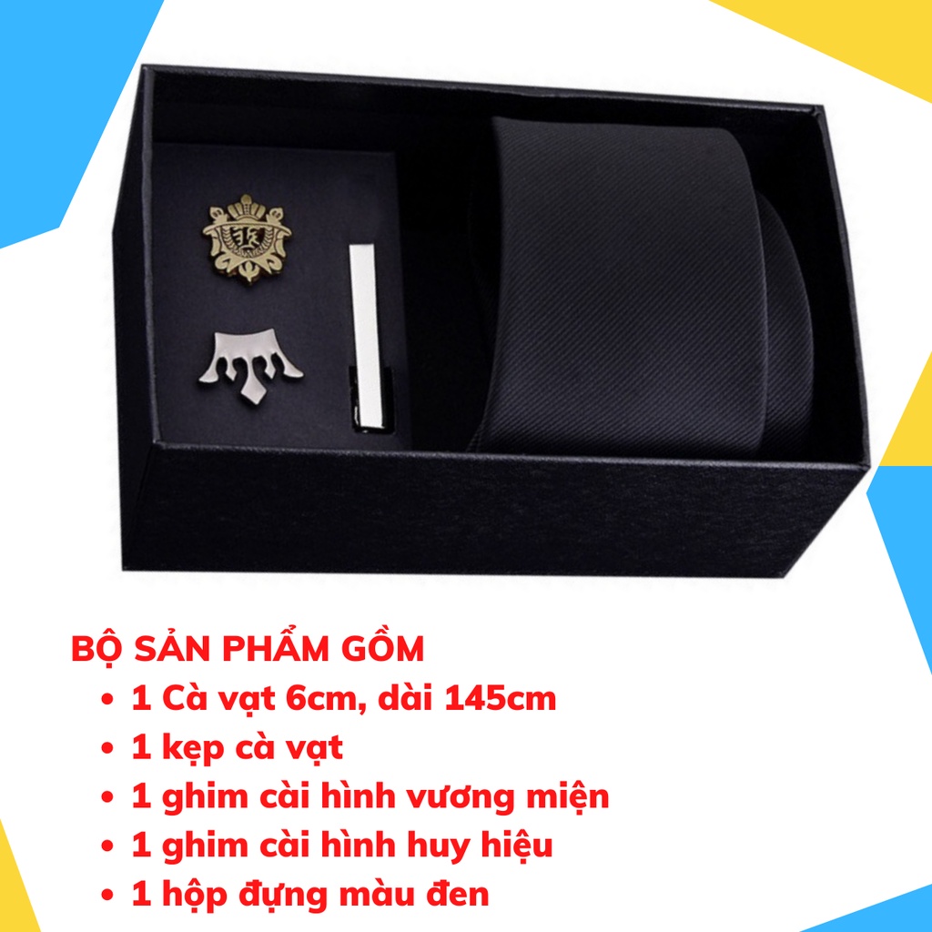 Bộ Cà vạt 6cm làm Quà tặng cho nam, gồm Cà vạt bản nhỏ, Kẹp cà vạt, Ghim cài áo thời trang Nam CCV-03