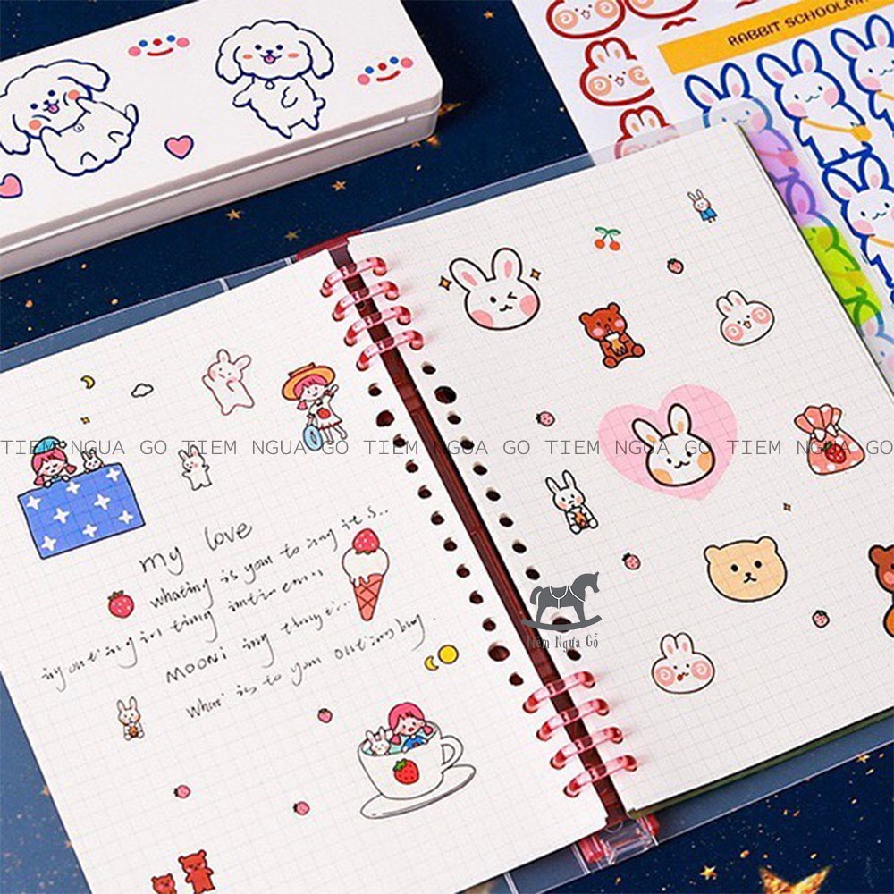 Binder Còng Nhựa Sắc Màu Kèm 60 Trang Giấy + 5 Tab Phân Trang Dùng Ghi Chép, Làm Bullet Journal, Lưu Bút - Tiệm Ngựa Gỗ