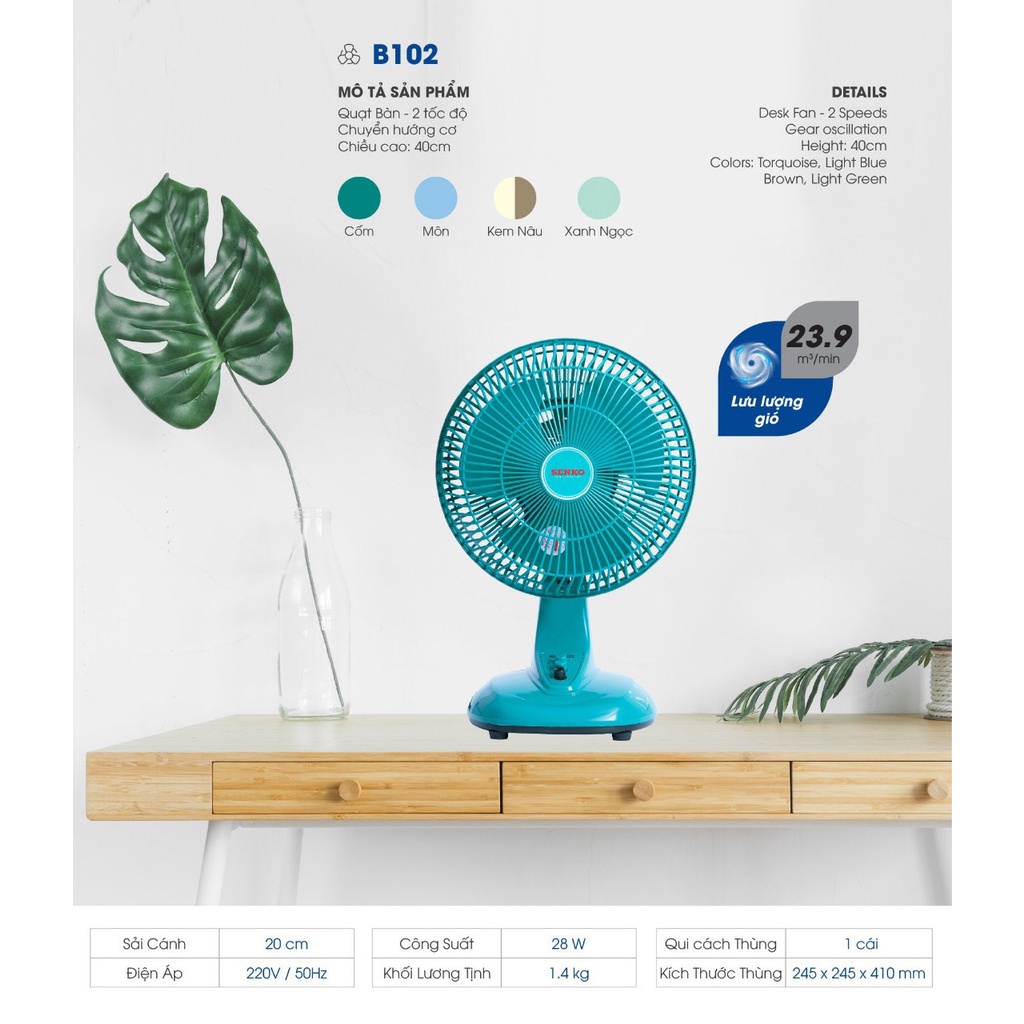 [Giao hỏa tốc 1H] Quạt bàn Senko B102 - Hàng Chính Hãng-Bảo Hành 2 Năm
