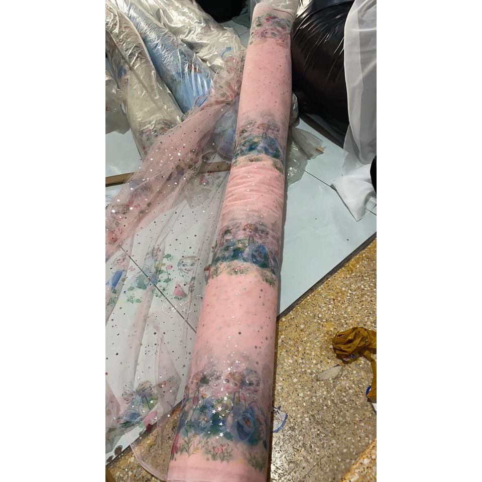 Vải lưới Elsa đính sao lấp lánh may váy công chúa