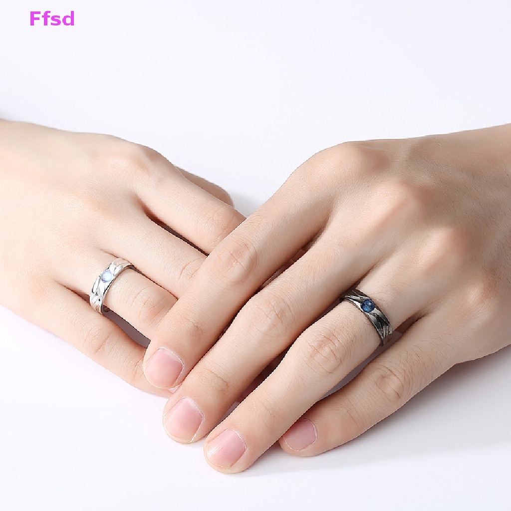 {Ffsd} Nhẫn Cặp Dạng Hở Đính Đá Mặt Trăng Và Ác Quỷ Màu Trắng Đen Phong Cách retro Cho Cặp Đôi Học Sinh * Bán Chạy