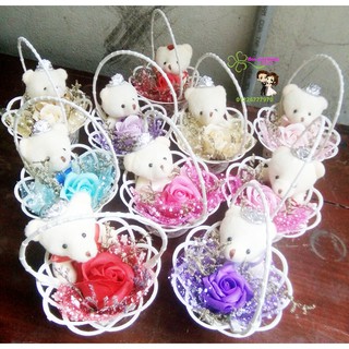 Quà tặng giỏ hoa sáp gấu bông mini xinh xắn tặng 8.3 -size :10cm