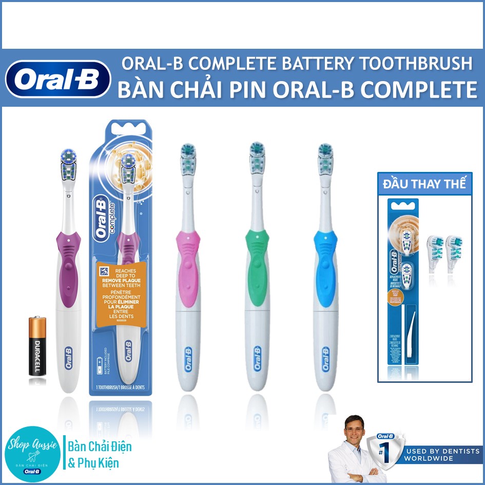 Bàn Chải Đánh Răng Pin Oral-B Complete Action - Dùng Pin AA, Nhiều Màu sắc, Có Set đầu thay thế, Bàn Chải Điện Oral B