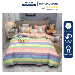 Bộ Ga Gối Poly Cotton Felicia Combo 5 Món Mẫu Nhiều Màu m2/m6/m8/2m2, 2 Gối + 1 Ga + 1 Vỏ Ôm + 1 Chăn