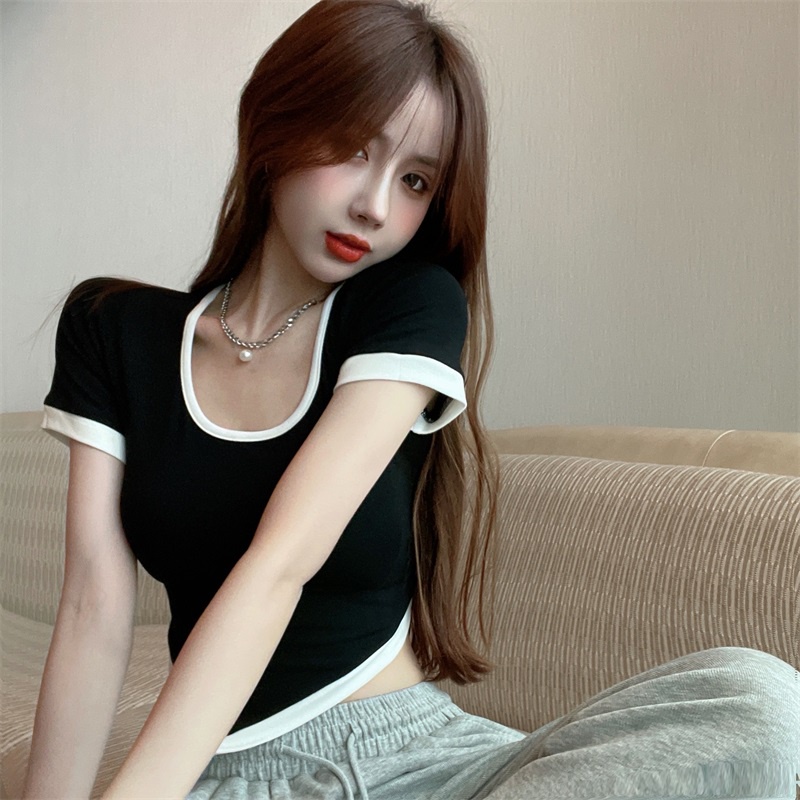 Cocory vn Áo Croptop Dệt Kim Tay Ngắn Dáng Ôm Thời Trang Mùa Hè Quyến Rũ Cho Nữ