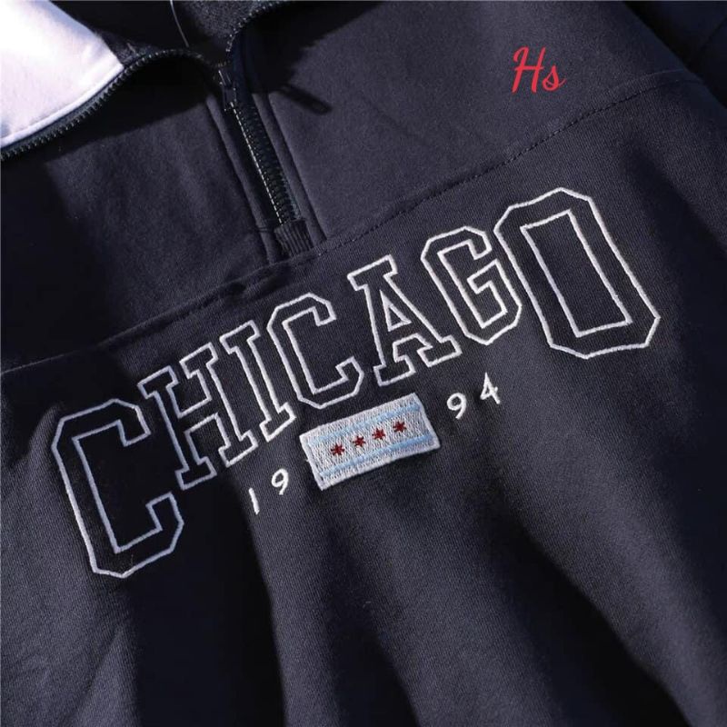 Áo khoác nữ, áo sweater nữ form rộng cổ khóa Chicagoo 1994 dưới 70kg màu xanh đen G062 | BigBuy360 - bigbuy360.vn