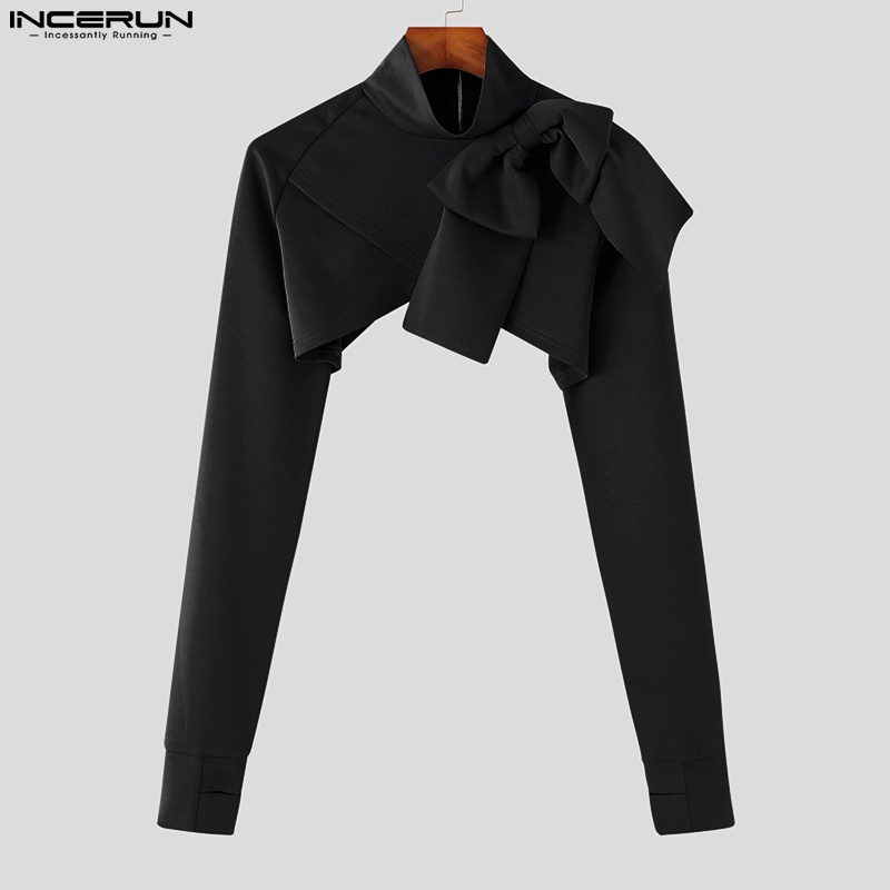 Áo thun Incerun dài tay cổ cao có khóa kéo cho nam