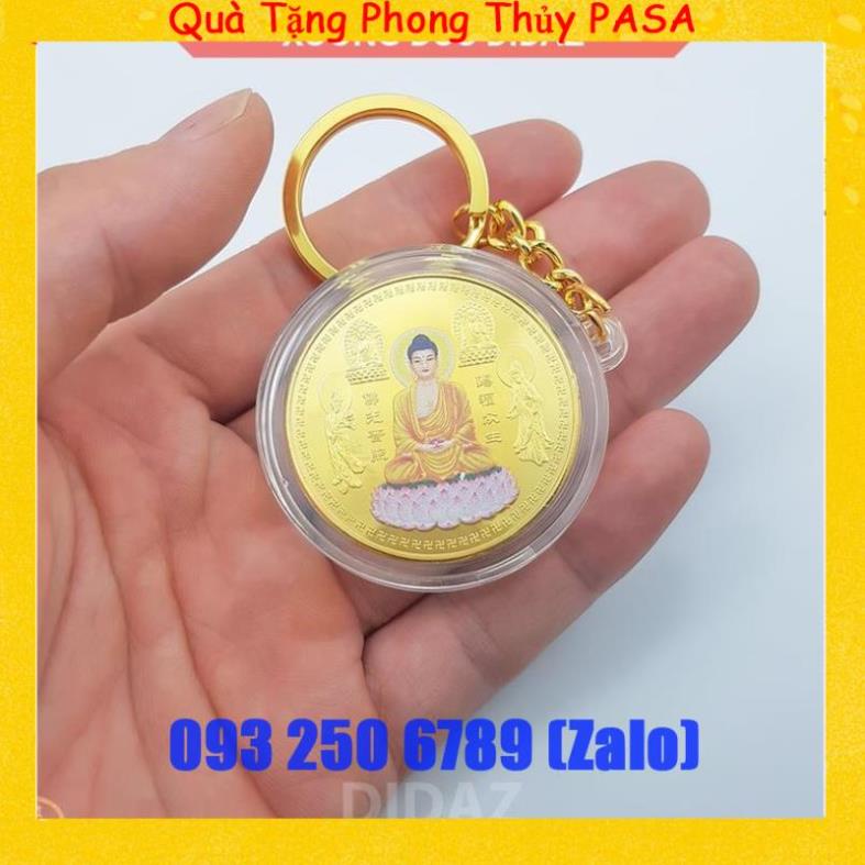 Móc Treo Chìa Khóa xe máy, ô tô, xe hơi Đồng Xu Đức Phật Thích Ca Mâu Đài Sen, cầu bình an quà tặng ý nghĩa