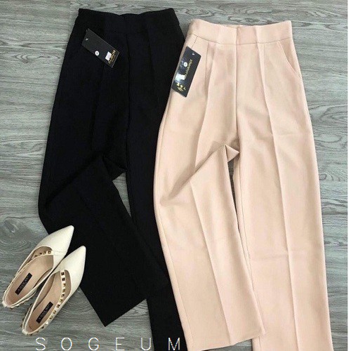 Quần vải nữ ống rộng, quần ống suông lưng cao khóa sườn thời trang, ảnh thật shop chụp