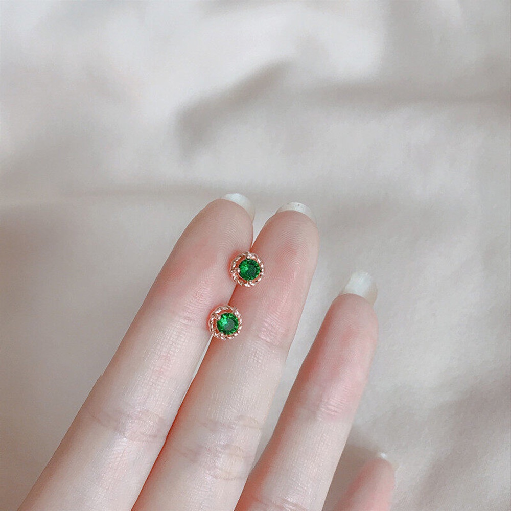 Khuyên Tai Tròn Siêu Nhỏ Đính Đá Zircon Màu Xanh Lá Cây Xu Hướng Mới Cho Nữ