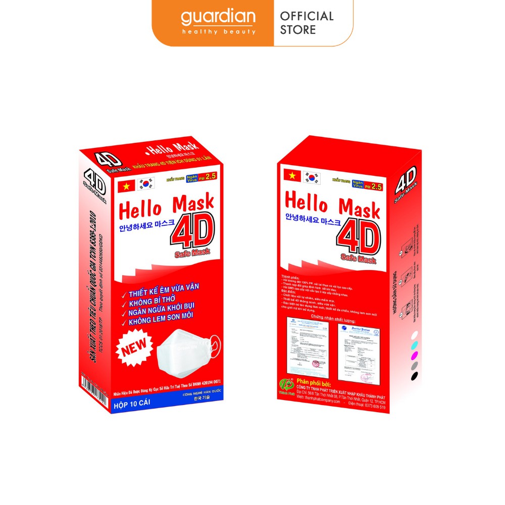 Khẩu trang Hello mask 4D màu Trắng 10C