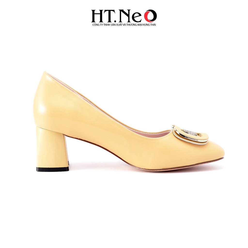 Giày cao gót vuông HT.NEO Da thật nguyên miếng, đế vuông cao 5cm, khuy cài đính đá tinh tế CS216 KX