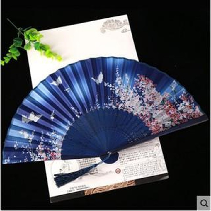 Quạt cầm tay điệp cận cổ trang dây tuyến in hình đẹp phong cách cổ trang cosplay