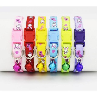 Vòng cổ thú cưng chất liệu nylon có chuông in hình thỏ con