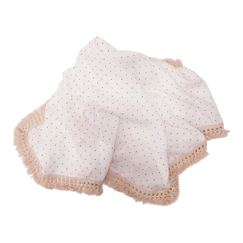 Chăn Quấn Em Bé Bằng Cotton Nguyên Chất Phối Tua Rua In Họa Tiết Xinh Xắn