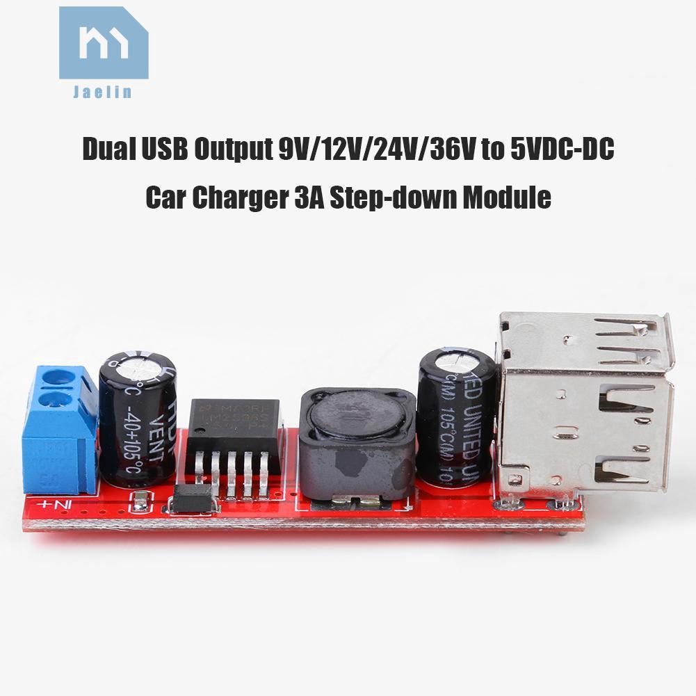 Jae*☀Dual USB Output 9V/12V/24V/36V to 5VDC-DC Car Charger 3A Step-down Module✠