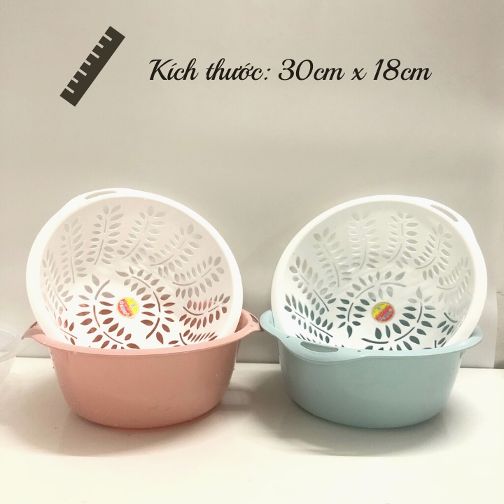 Rổ nắp tròn nhựa Việt Nhật (MS:3375), bộ rổ nhựa kèm chậu có nắp đậy rửa rau hoa quả hàng cao cấp tiện lợi -Buônrẻ 01642