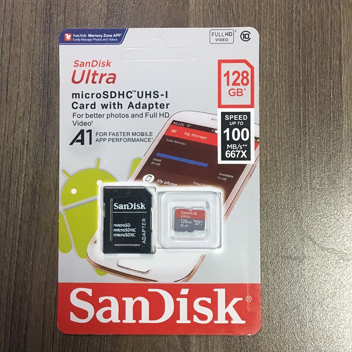 Thẻ nhớ SanDisk 128GB/64GB - MircoSD UltrClass10 – Chính Hãng – Bảo hành 5 năm - Kèm Adapter