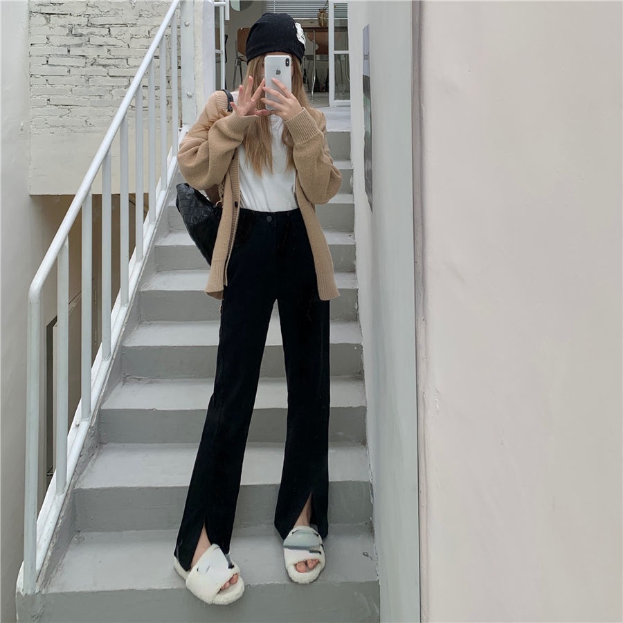 Quần Jean Dài Lưng Cao Dáng Ôm Màu Đen Thời Trang Xuân Thu Cá Tính Cho Nữ