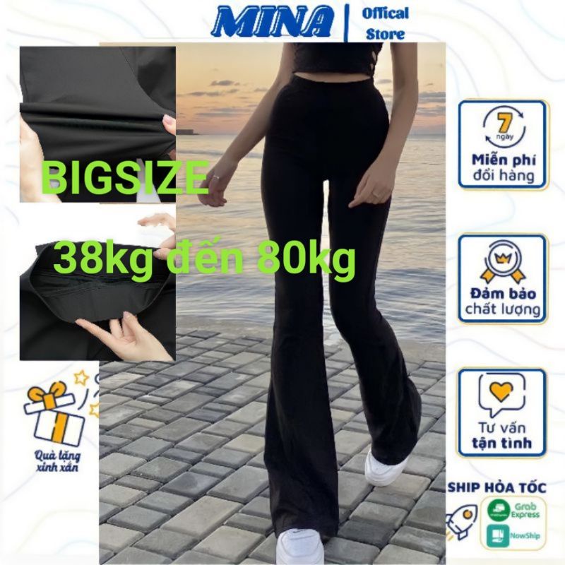 Quần Ống Loe Thun Lưng Cao Siêu Tôn Dáng Legging Nữ Có big size 38 đến 80 kg