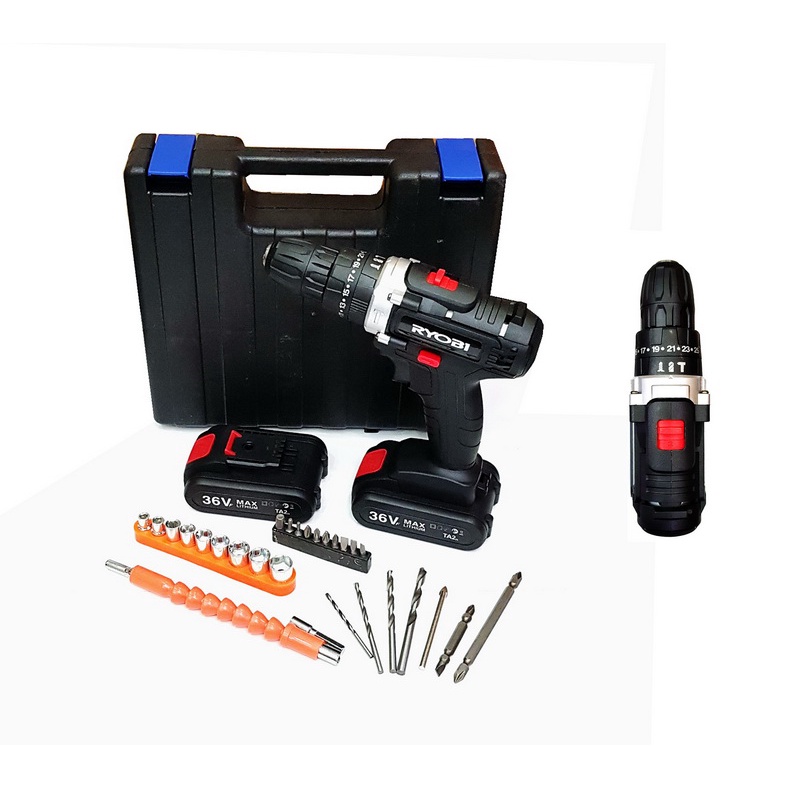 .Máy Khoan Pin Hitachi 36V 3 chức năng, 2 pin- Khoan tường, Bắt Vít Tặng bộ phụ kiện 24 chi tiết.