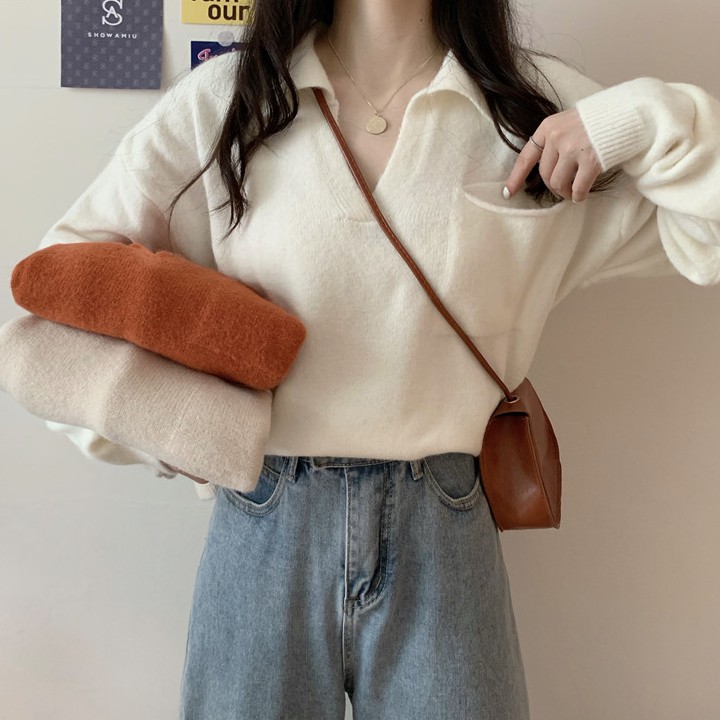 Áo Len Tay Dài Cổ Chữ V Form Rộng Màu Trơn Hợp Thời Trang | BigBuy360 - bigbuy360.vn