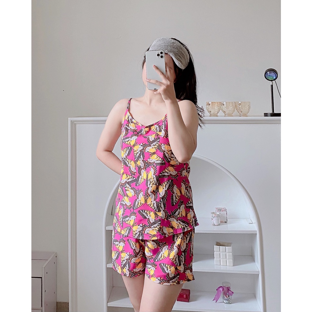 Bộ mặc nhà lanh quần đùi áo hai dây nữ B01.2003 - Thời trang gia đình VT