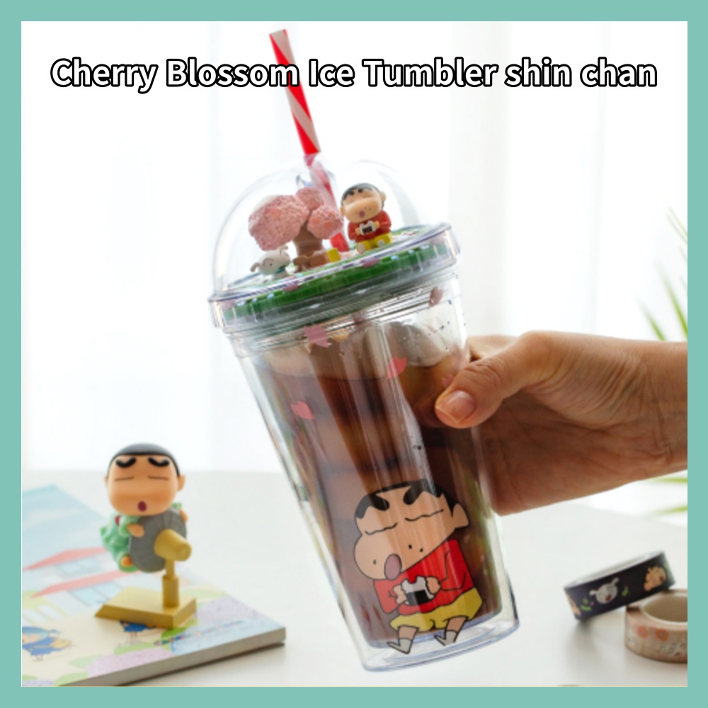 Cốc uống nước bằng thép không gỉ hình hoa anh đào nở và bút chì shin chan / tumbler