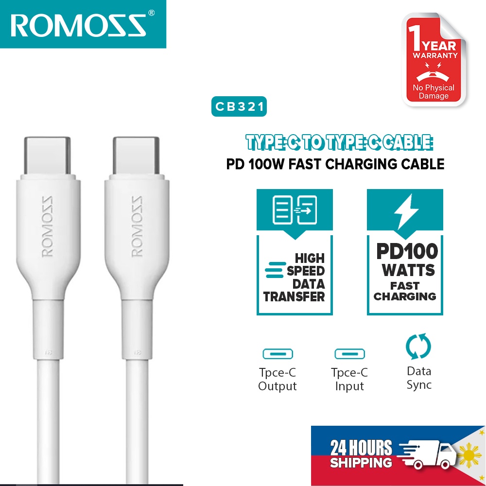 Dây Cáp Sạc Nhanh Loại C Romoss CB321 1M / 2M Sang USB PD 100W