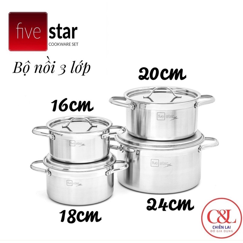 BỘ NỒI FIVESTAR 4 C 3 LỚP NĂP INOX 304.