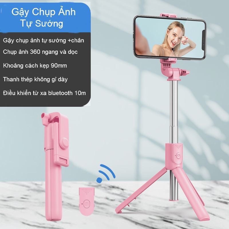 Gậy Chụp Ảnh Bluetooth R1 , Gậy Selfie, Gậy Tự Sướng Kèm Giá Đỡ 3 Chân