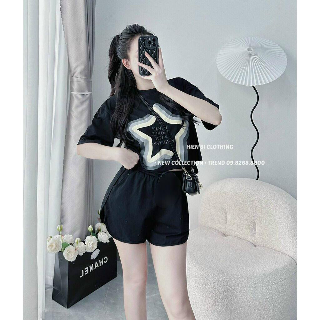Set đồ nữ bộ quần áo cộc chất cotton đẹp, mềm mịn cổ tròn dáng áo ngắn croptop in hình thời trang mẫu mới hè 2023