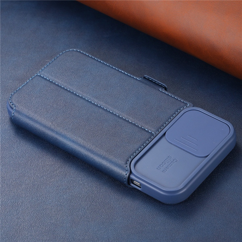 Bao Da Điện Thoại Nắp Lật Khóa Từ Tính Có Ngăn Đựng Thẻ Bảo Vệ Camera Cho IPhone 13 14Pro Max