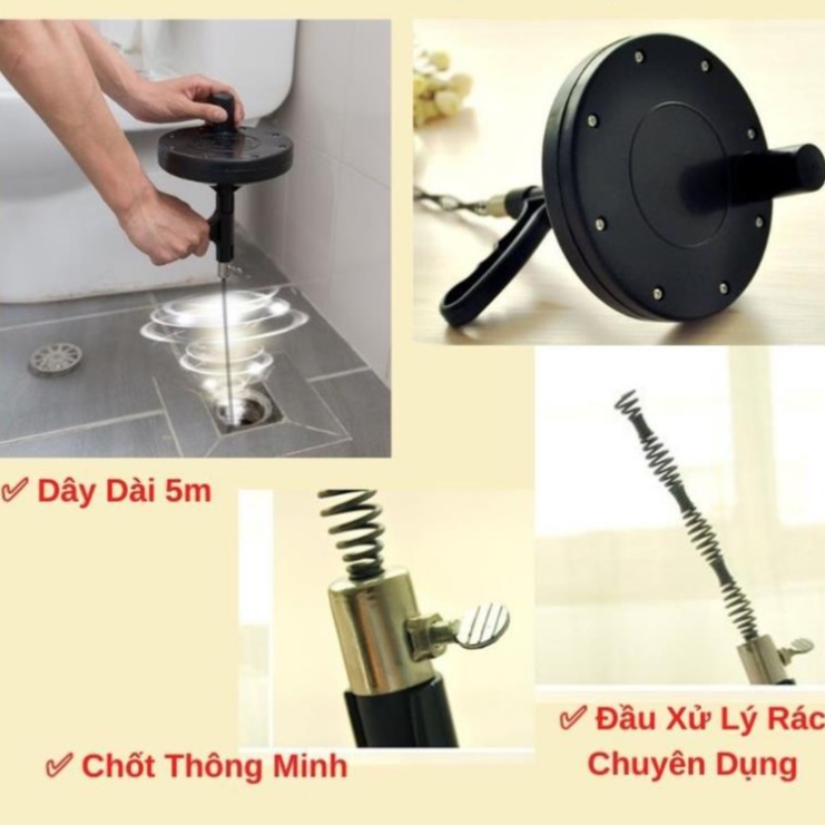 Dụng Cụ Thông Cống  Đồ Thông Tắc Bồn Cầu Chuyên Nghiệp, Dạng Lò Xo Dài 5m