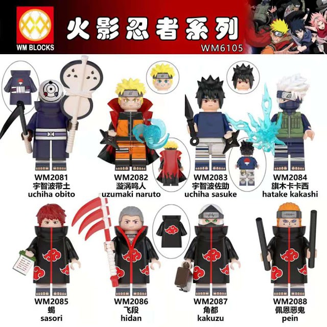 MỚI LEGO NARUTO MINIFIGURES OBITO SASUKE KAKASHI SASORI HIDAN KAKUZU PEIN AKATSUKI MINIFIGURE MỚI NHẤT WM6105